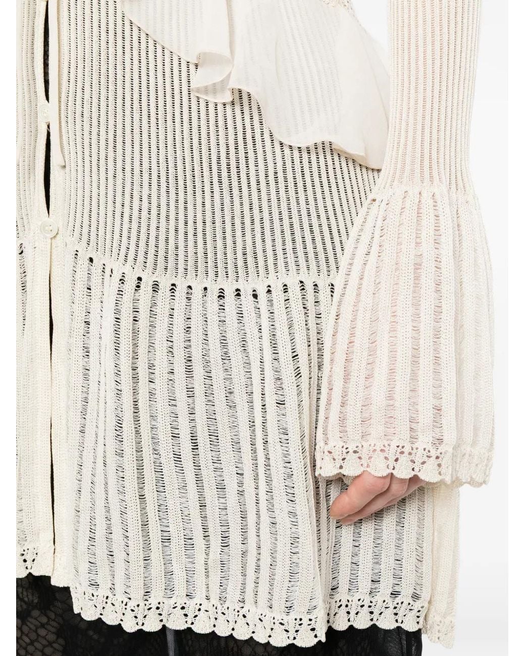 FETICO White Ruffled Ribbed Cardigan
