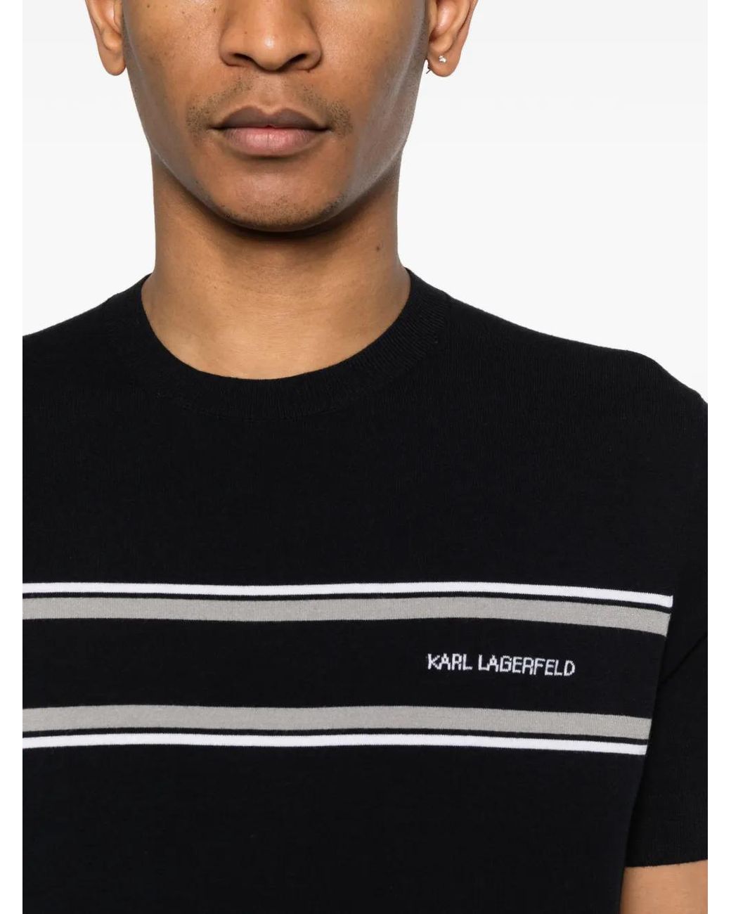 Karl Lagerfeld Black Striped T-Shirt for men