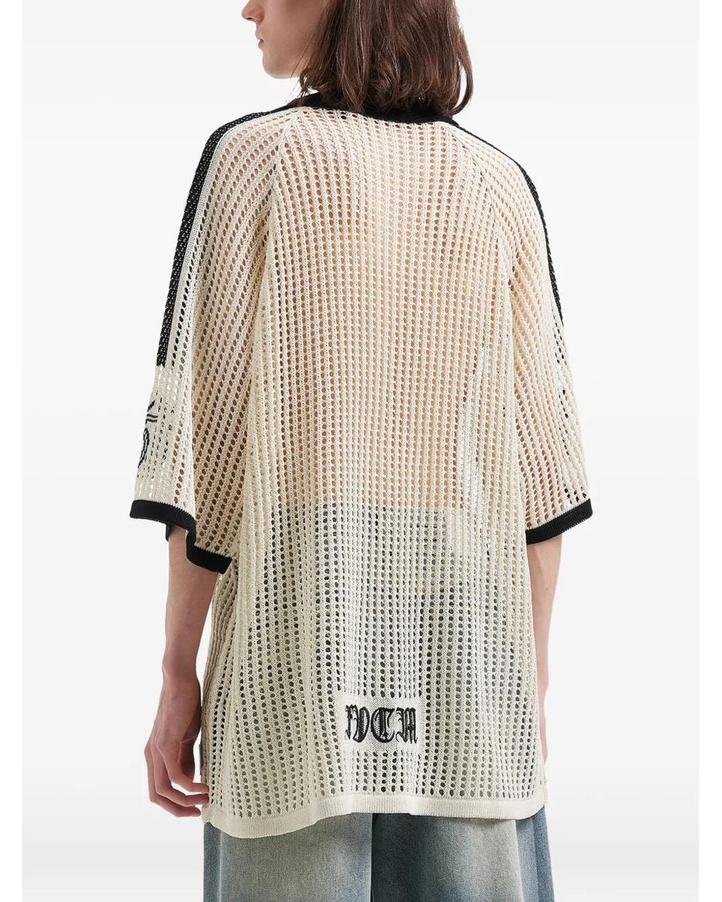 FIVE CM Natural Number-Motif Open-Knit T-Shirt for men