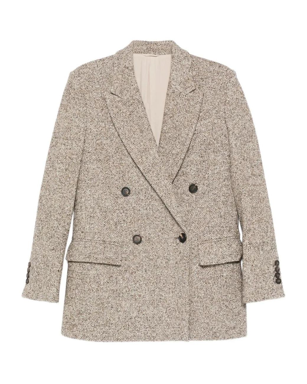 Brunello Cucinelli White Double-Breasted Tweed Jacket