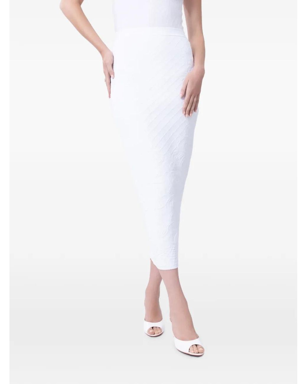 Balmain White Jacquard-Knit Long Skirt