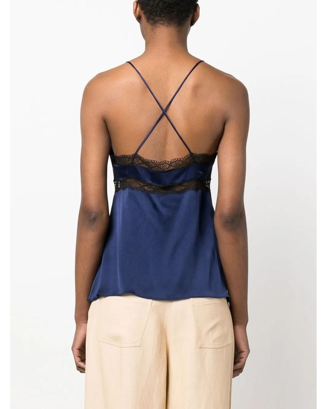 Alberta Ferretti Blue Lace-Trim Detail Top