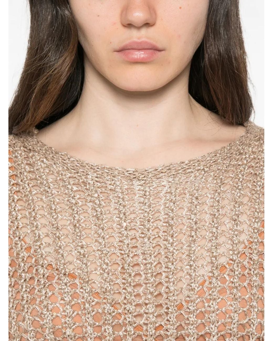 Betty Barclay Natural Open-Knit Sequin-Embellished Top