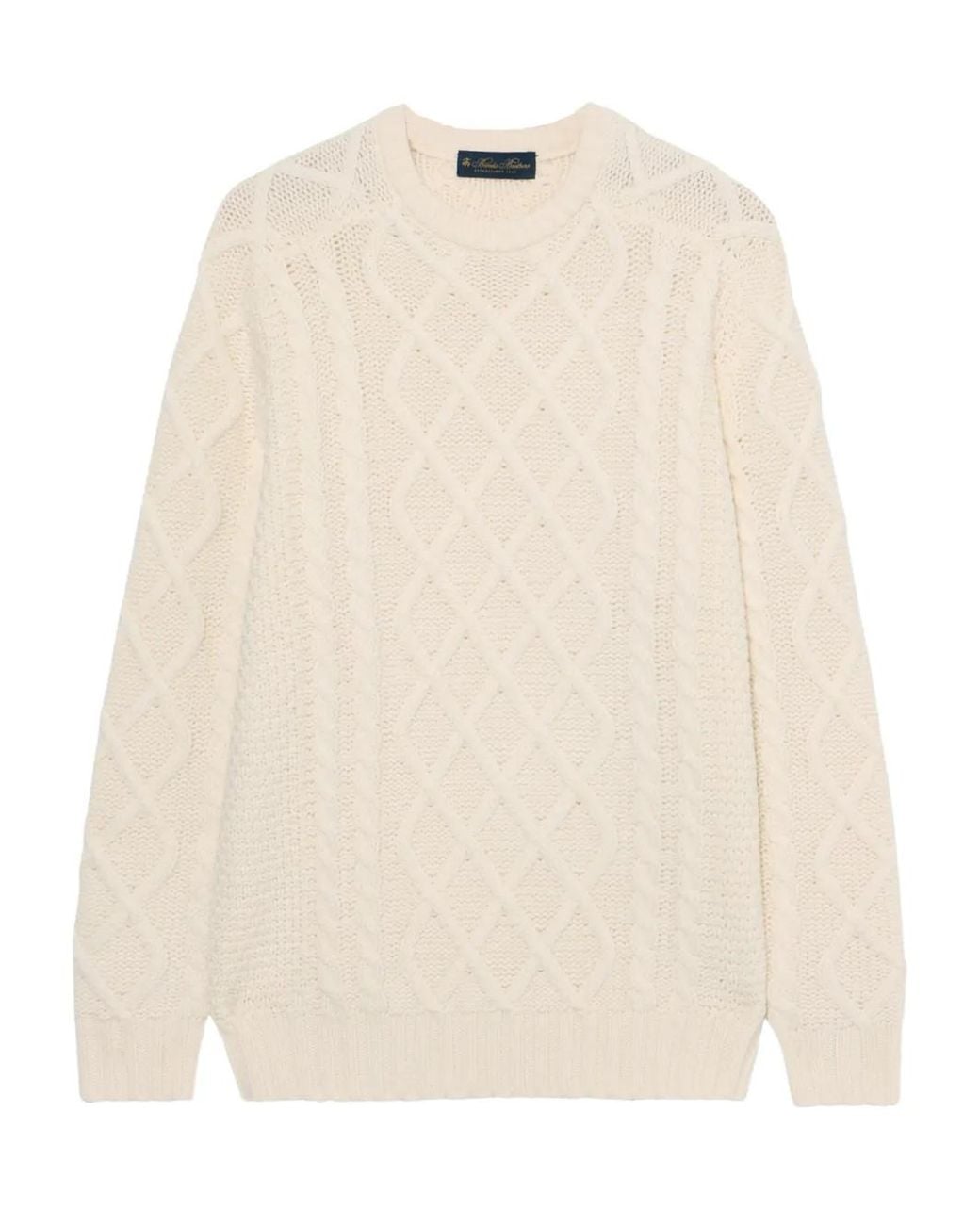 Brooks Brothers Natural Fisherman-Patterned Crew-Neck Sweater for men