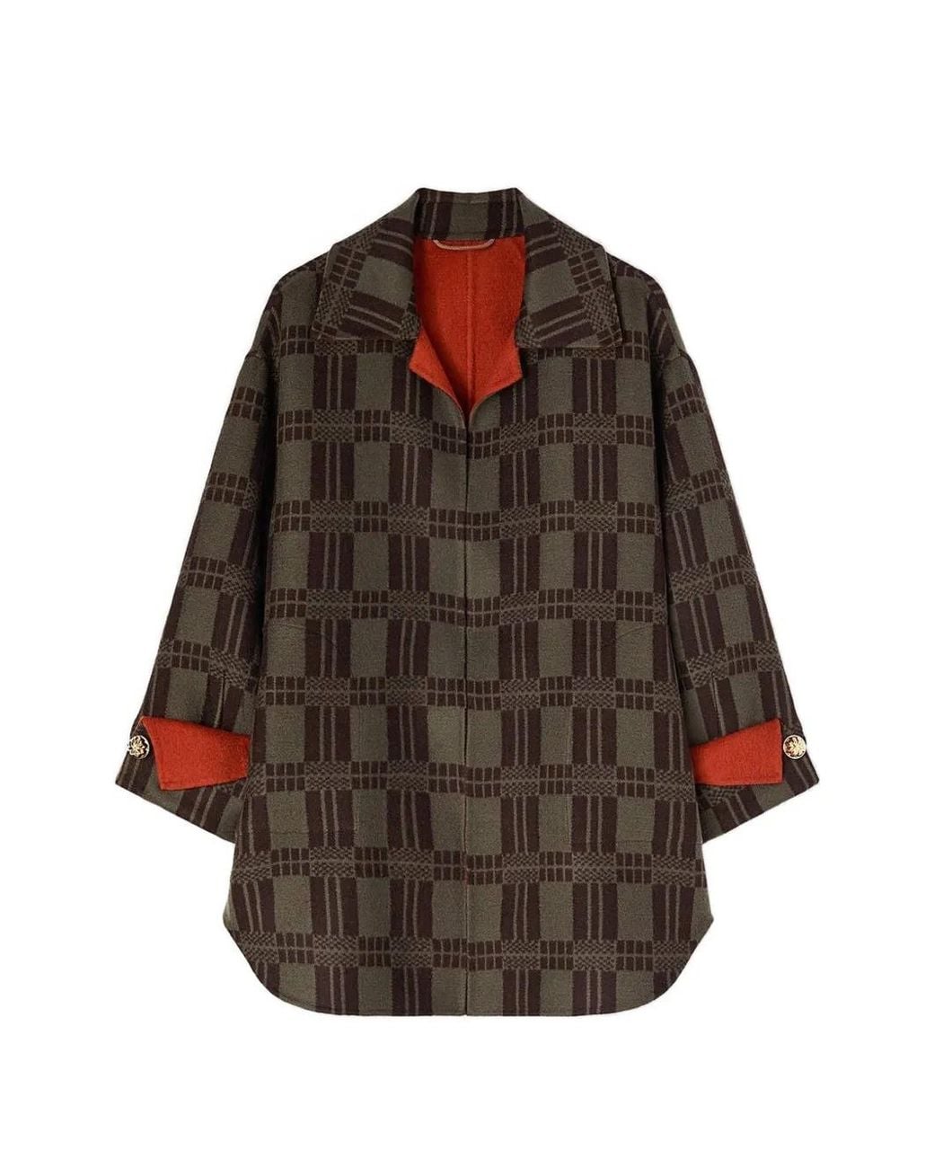 RETORI Brown Reversible Check-Jacquard Coat