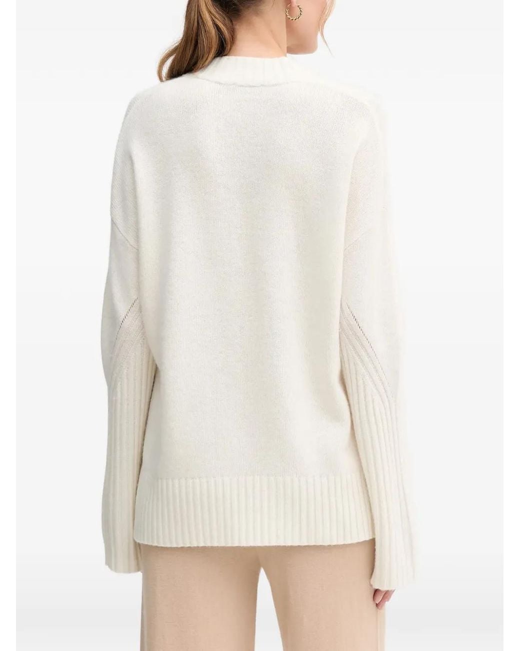 Benetton White V-Neck Textured Knitwear