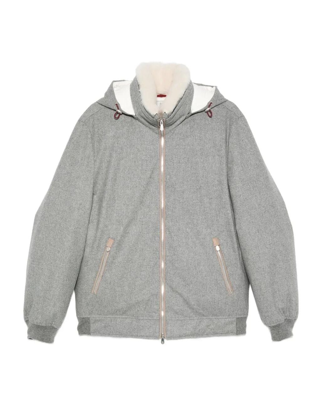Brunello Cucinelli Gray Zip Hooded Jacket for men