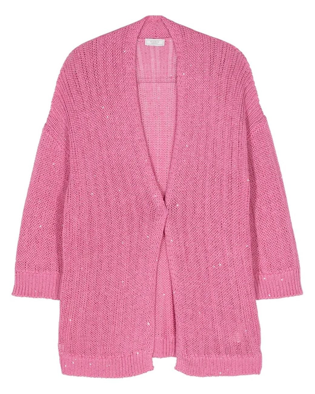 Peserico Pink Sequin-Detail Open-Knit Cardigan