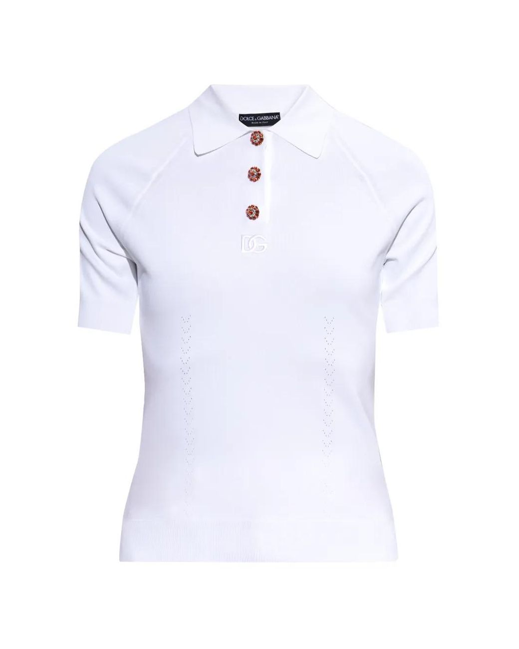 Dolce & Gabbana White Crystal-Button Polo Shirt