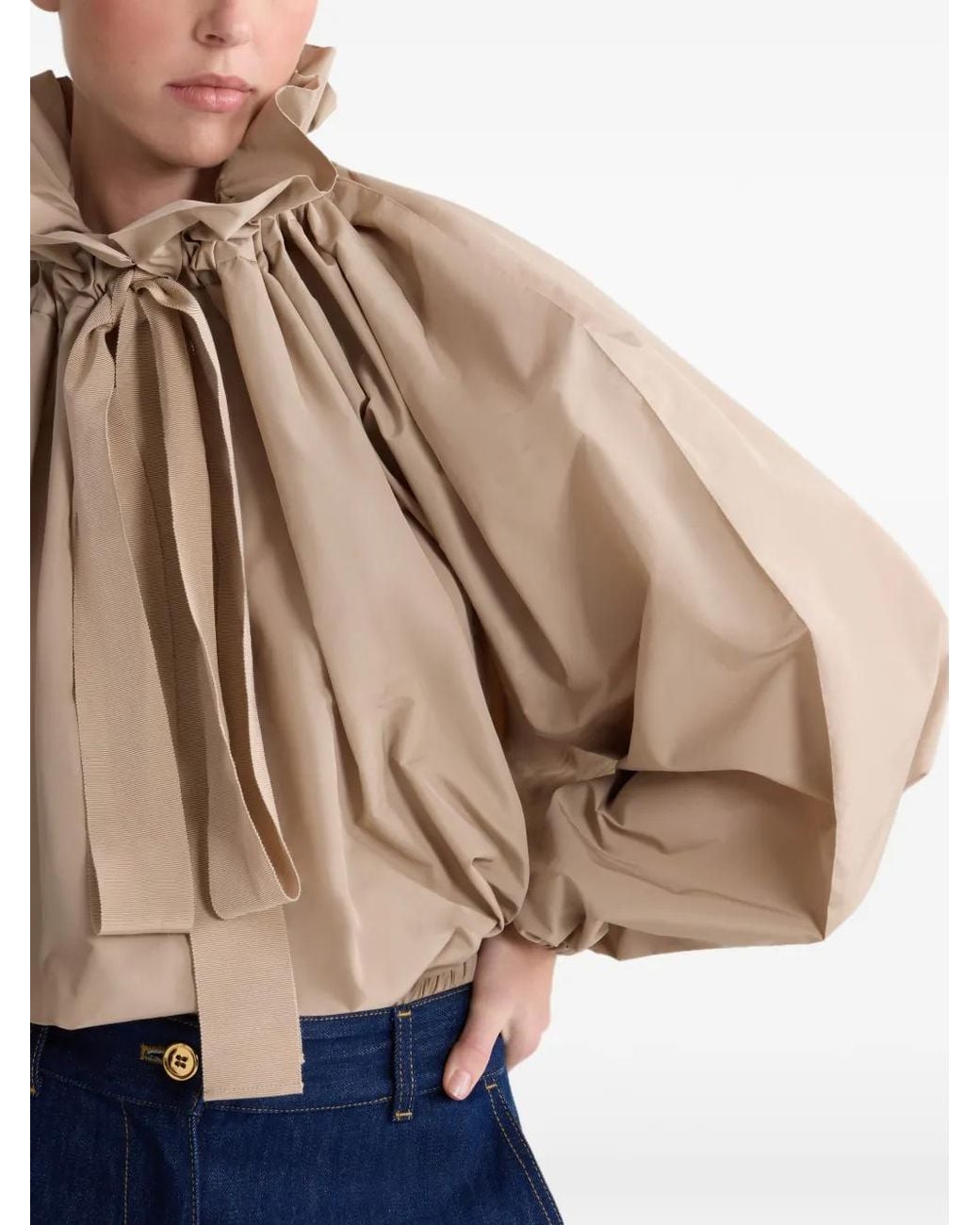 Patou Natural Ruffled Tie-Neck Top