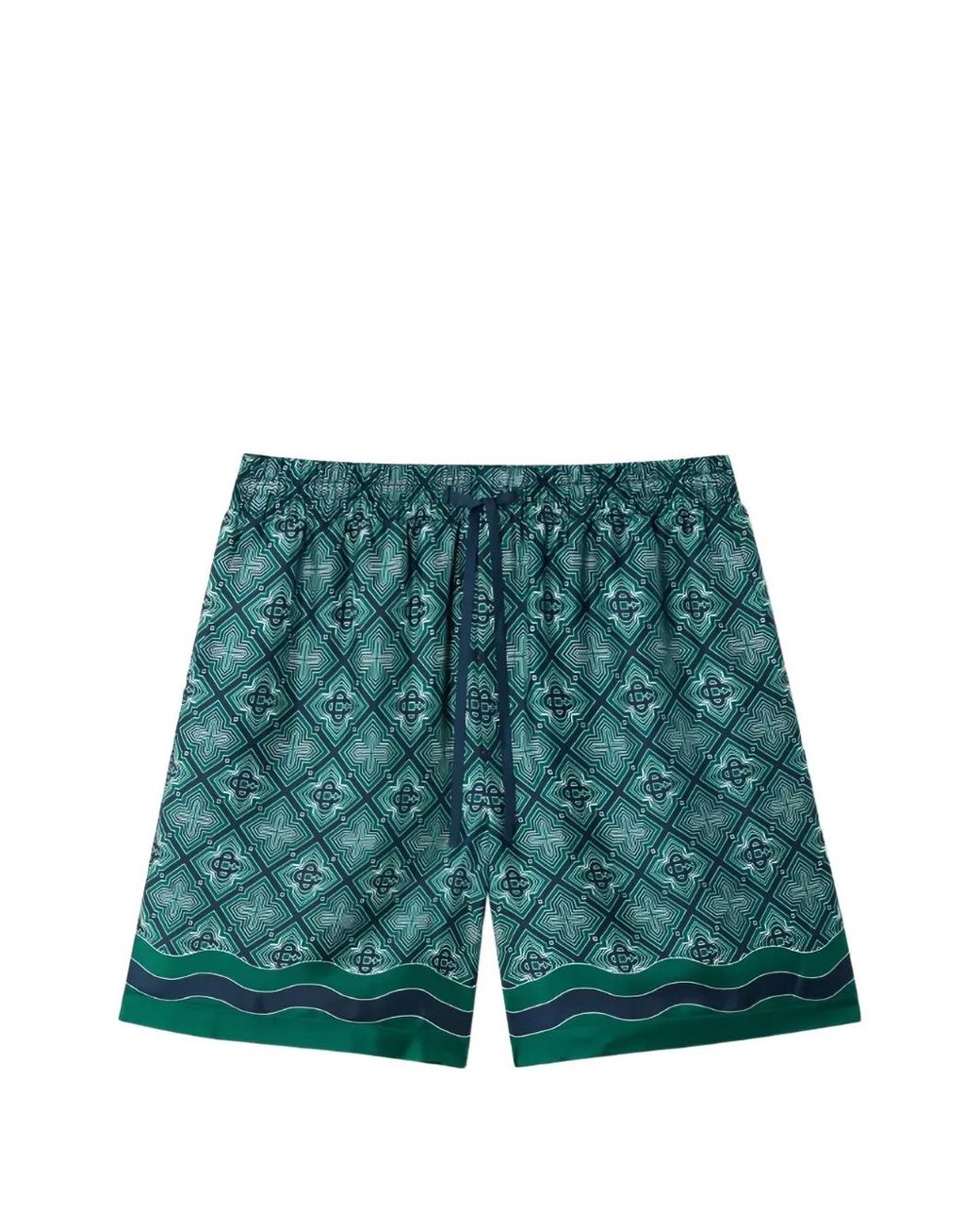 Casablanca Green Geometric-Print Silk Shorts for men
