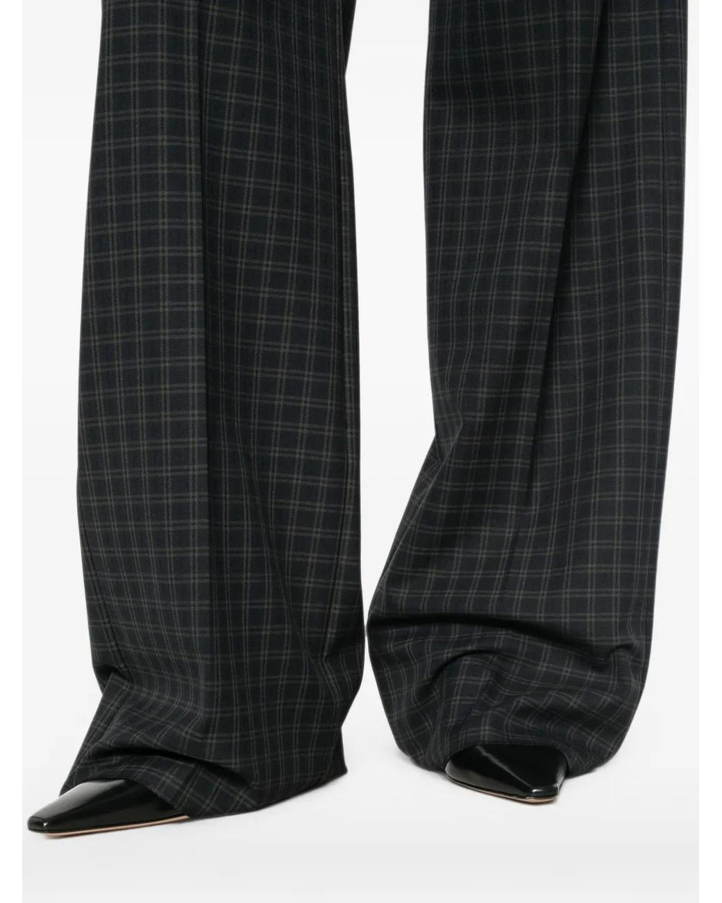 iBlues Black Tartan-Check Wide-Leg Trousers