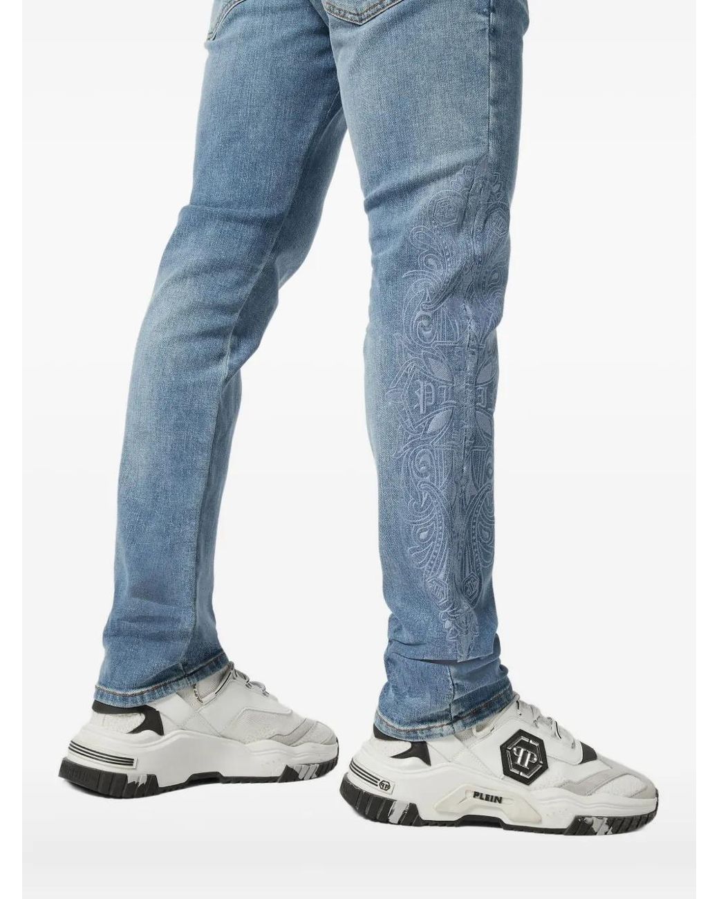 Philipp Plein Blue Logo-Appliqué Jeans for men