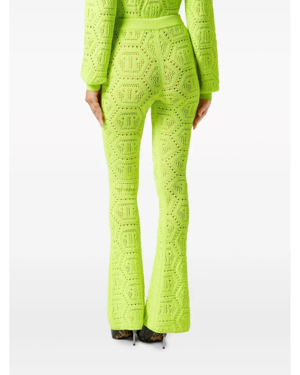 Pantalon Évasé En Maille Intarsia Philipp Plein en coloris Green