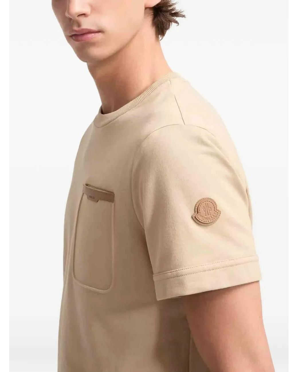 Moncler Natural Leather-Trimmed Cotton T-Shirt for men
