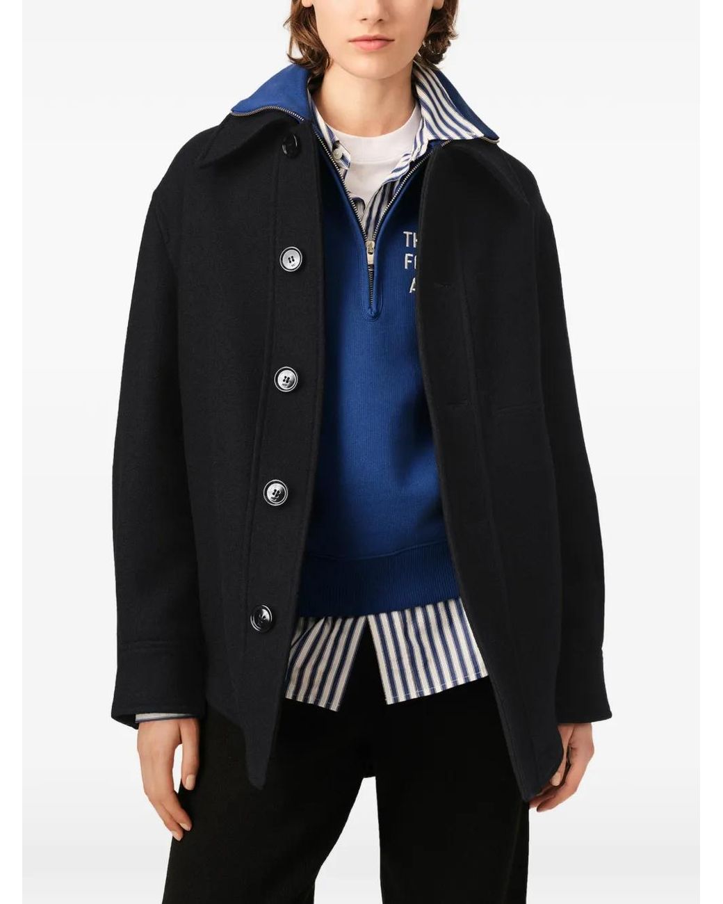 AMI Black Wool Button-Down Jacket
