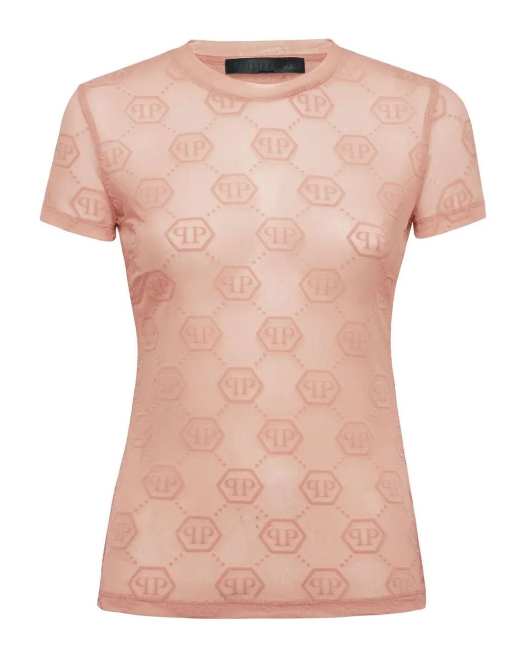 Philipp Plein Pink Monogram-Pattern Tulle T-Shirt