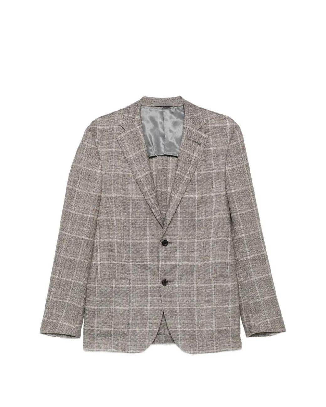 Corneliani Gray Check-Pattern Single-Breasted Jacket for men