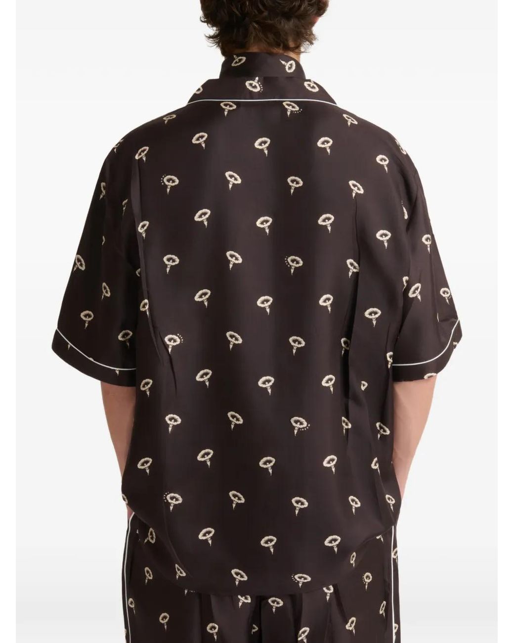 Marni Black Silk Twill Pajama Shirt With Floral Print for men