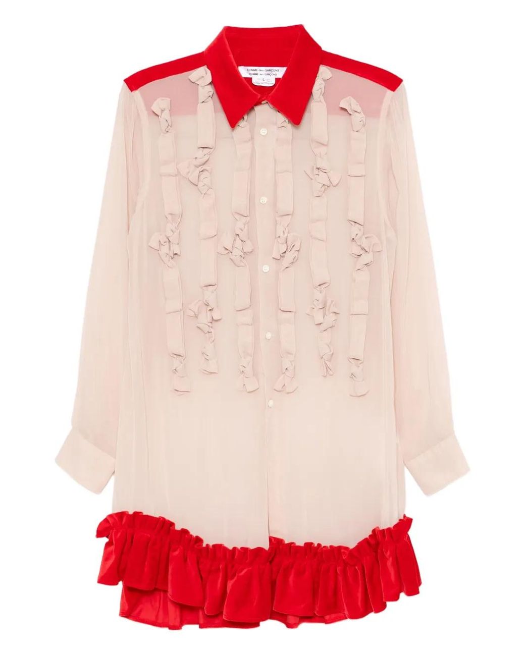 Comme des Garçons Red Raffled Long-Sleeves Blouses
