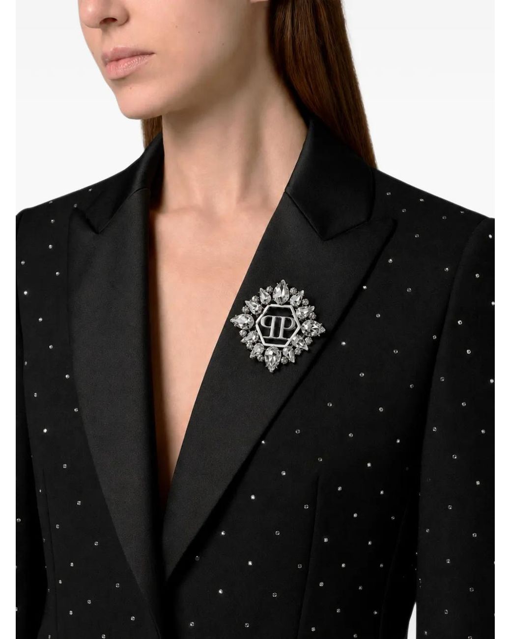 Philipp Plein Black Boyfriend-Dit Blazer Crystal Strass