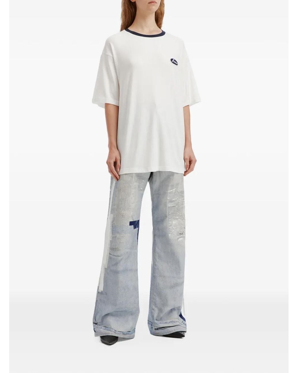 we11done White Logo-Patch Ringer T-Shirt