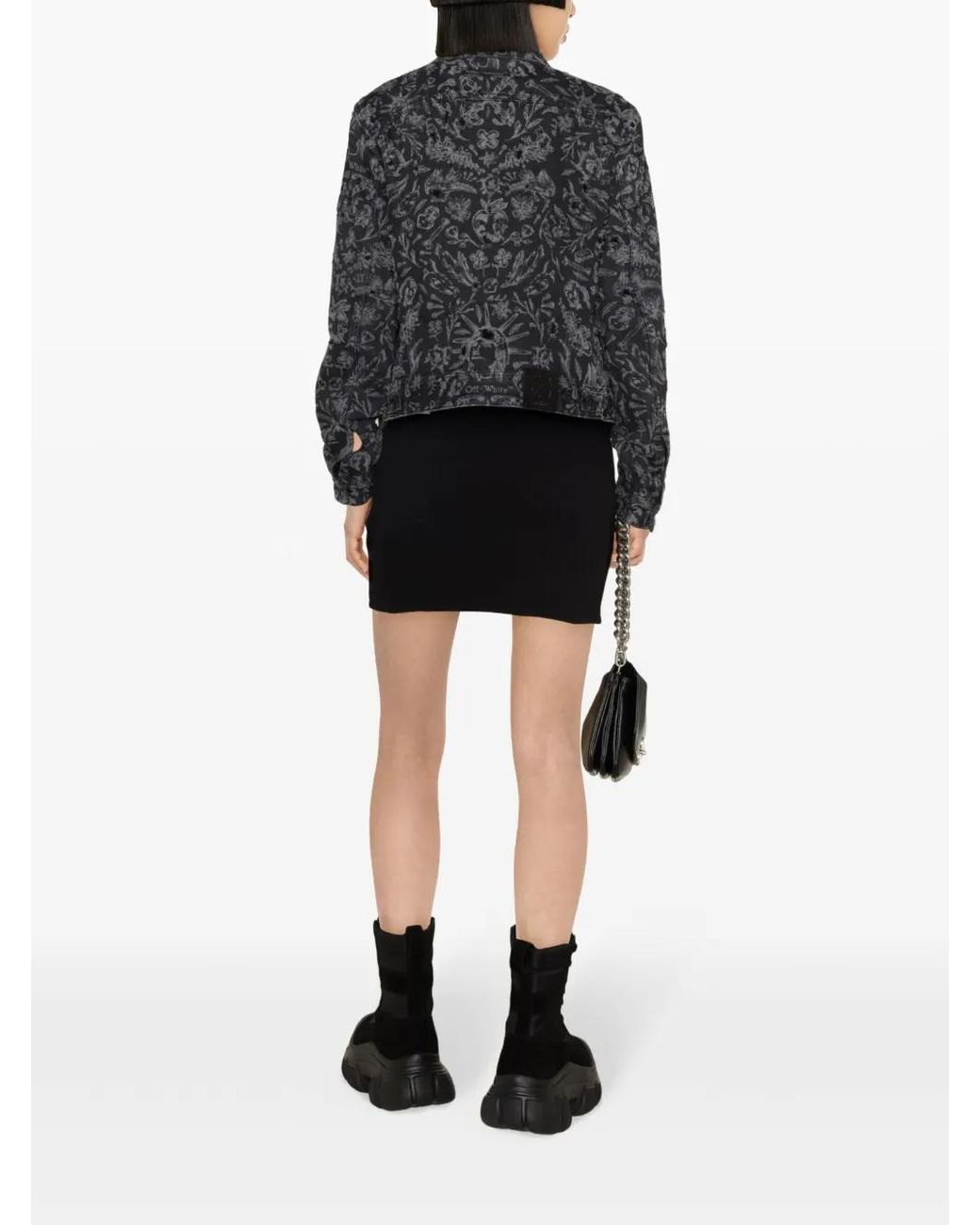 Off-White c/o Virgil Abloh Tattopo Gerafeld Spijkerjack in het Black