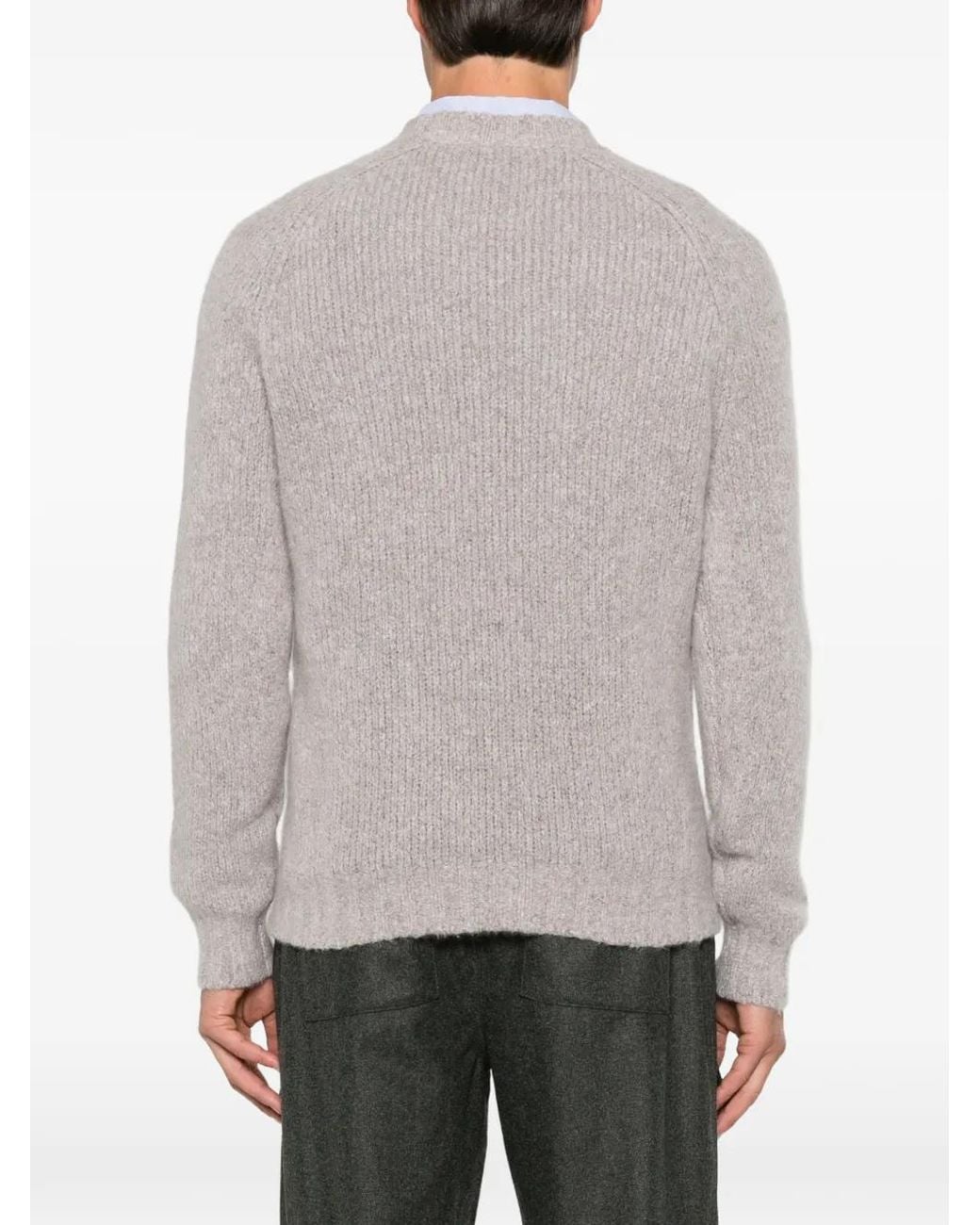 Brunello Cucinelli Gray Ribbed-Knit Raglan-Sleeve Sweater for men