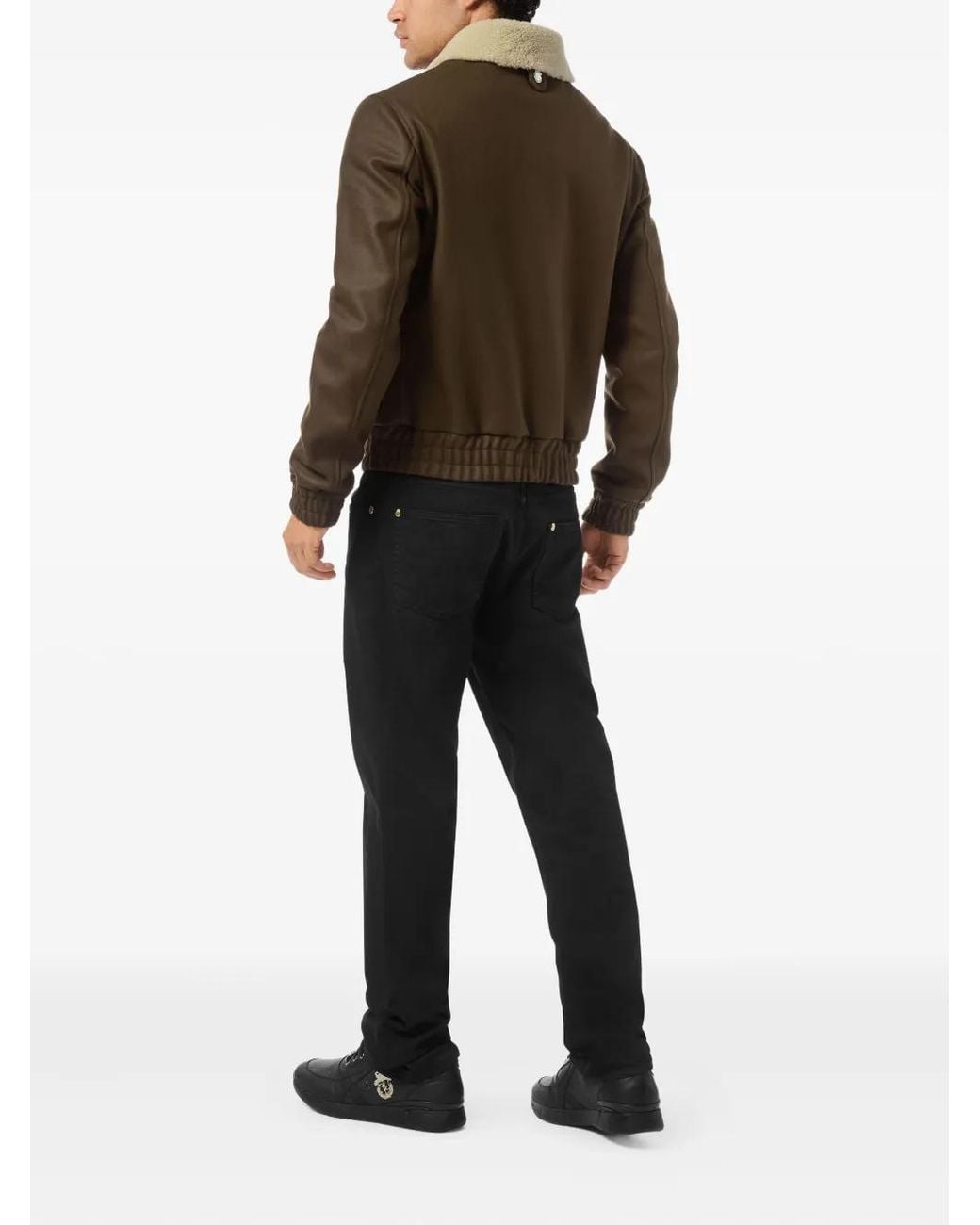 Billionaire Brown Shearling-Collared Wool Jacket for men