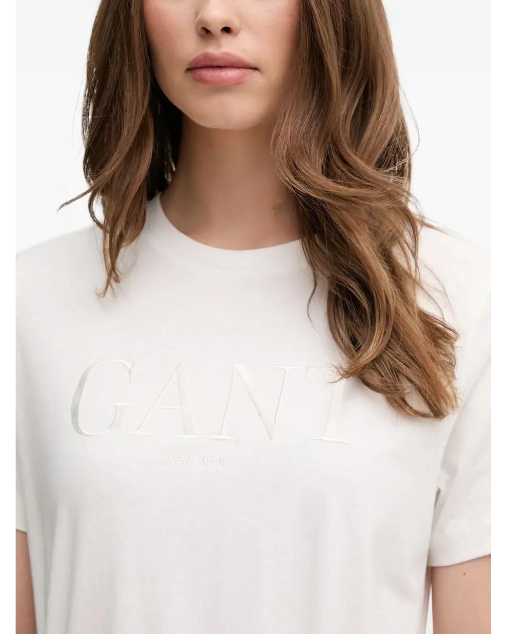 Gant White Embroidered-Logo T-Shirt