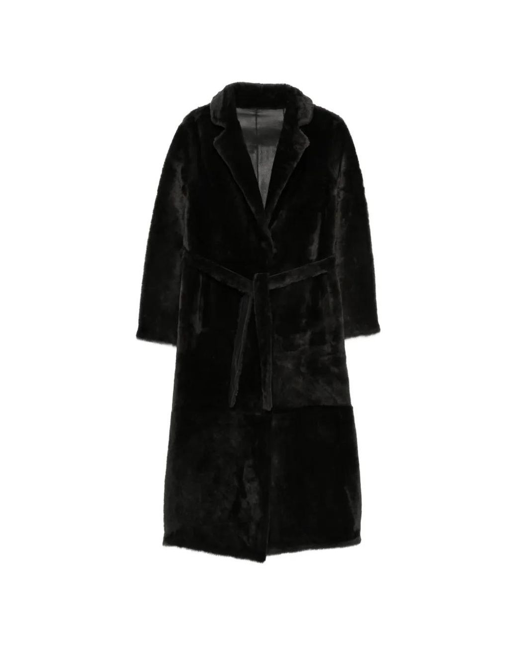 Yves Salomon Black Belted Shearling Coat