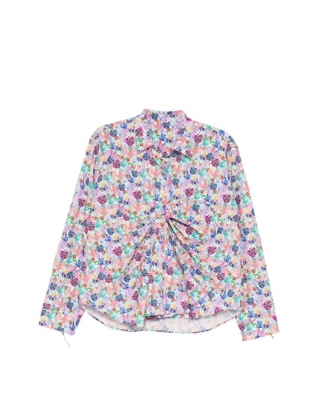 JNBY White Watercolor Print Drape Blouse