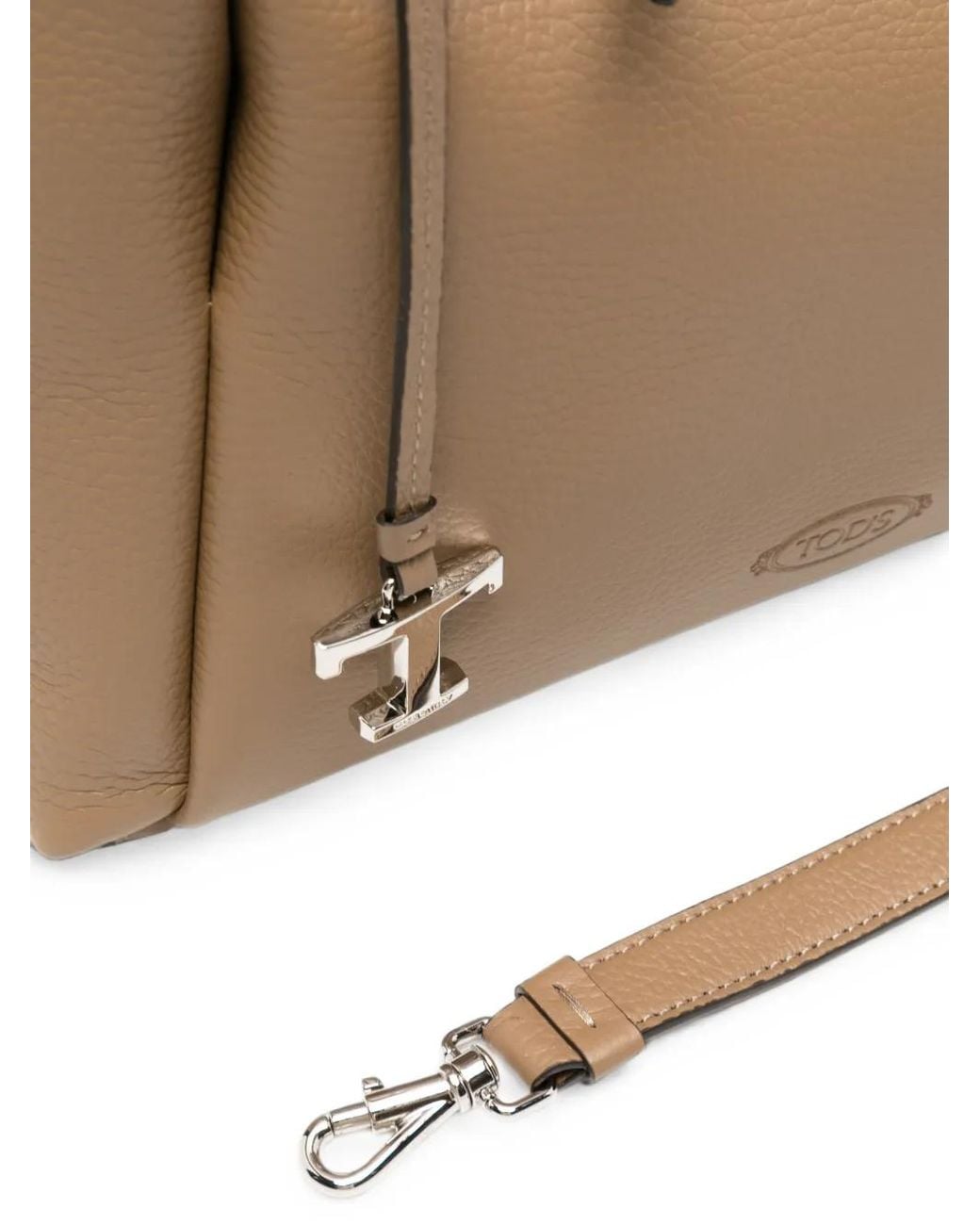 Tod's Brown T Timeless Pebbled Leather Tote Bag