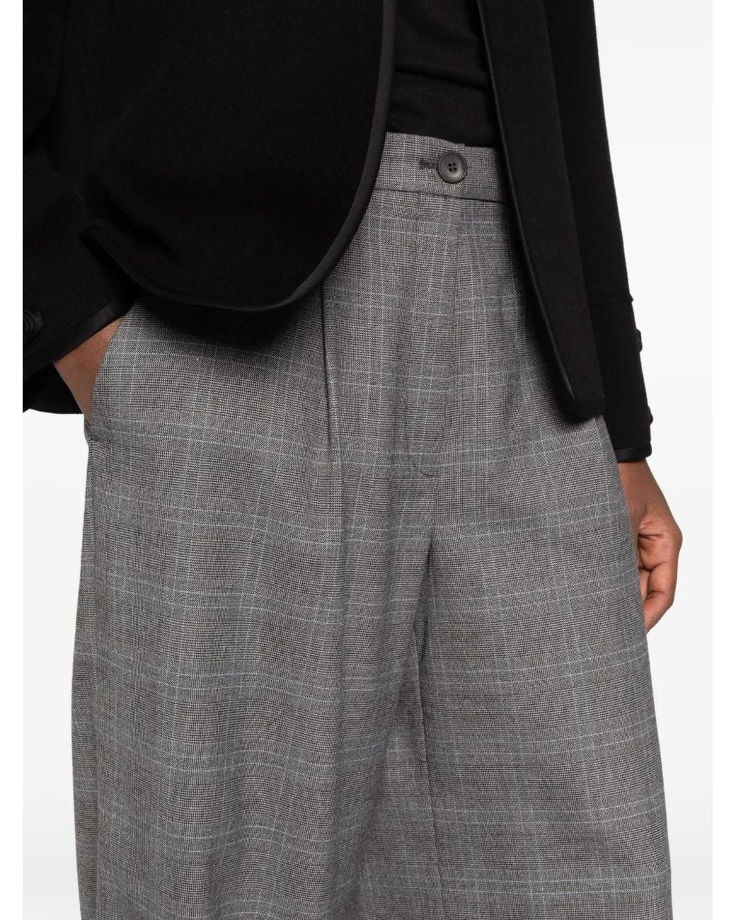 BETTY&CO Gray Prince Of Wales Check Wide-Leg Trousers