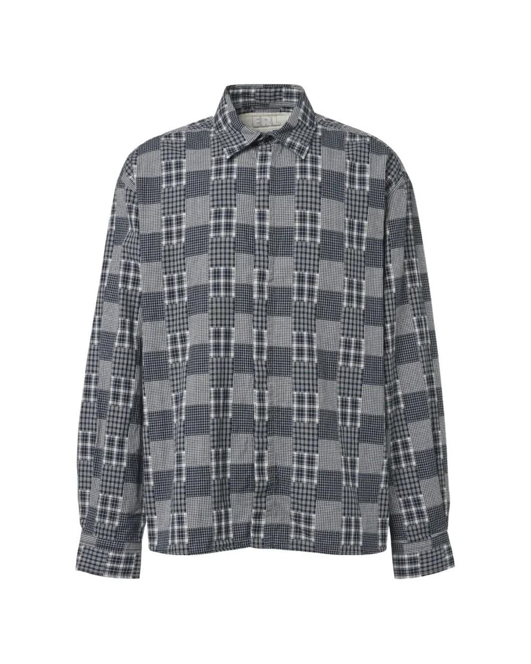 ERL Gray Plaid Patchwork Shirt