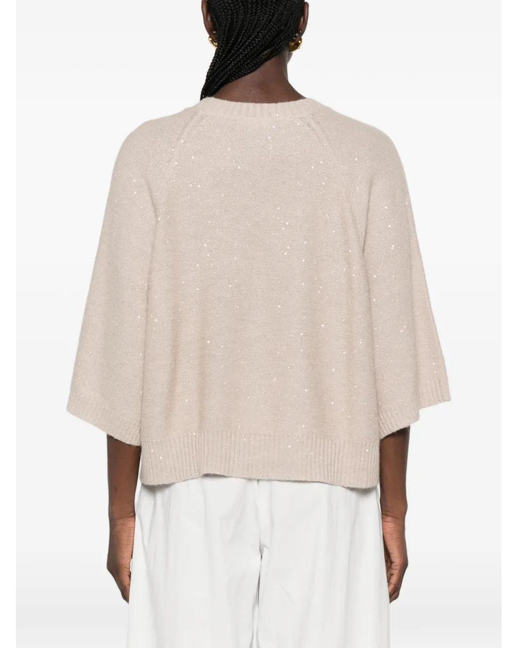 Fabiana Filippi Natural Sequin-Embellished Raglan-Sleeve Sweater