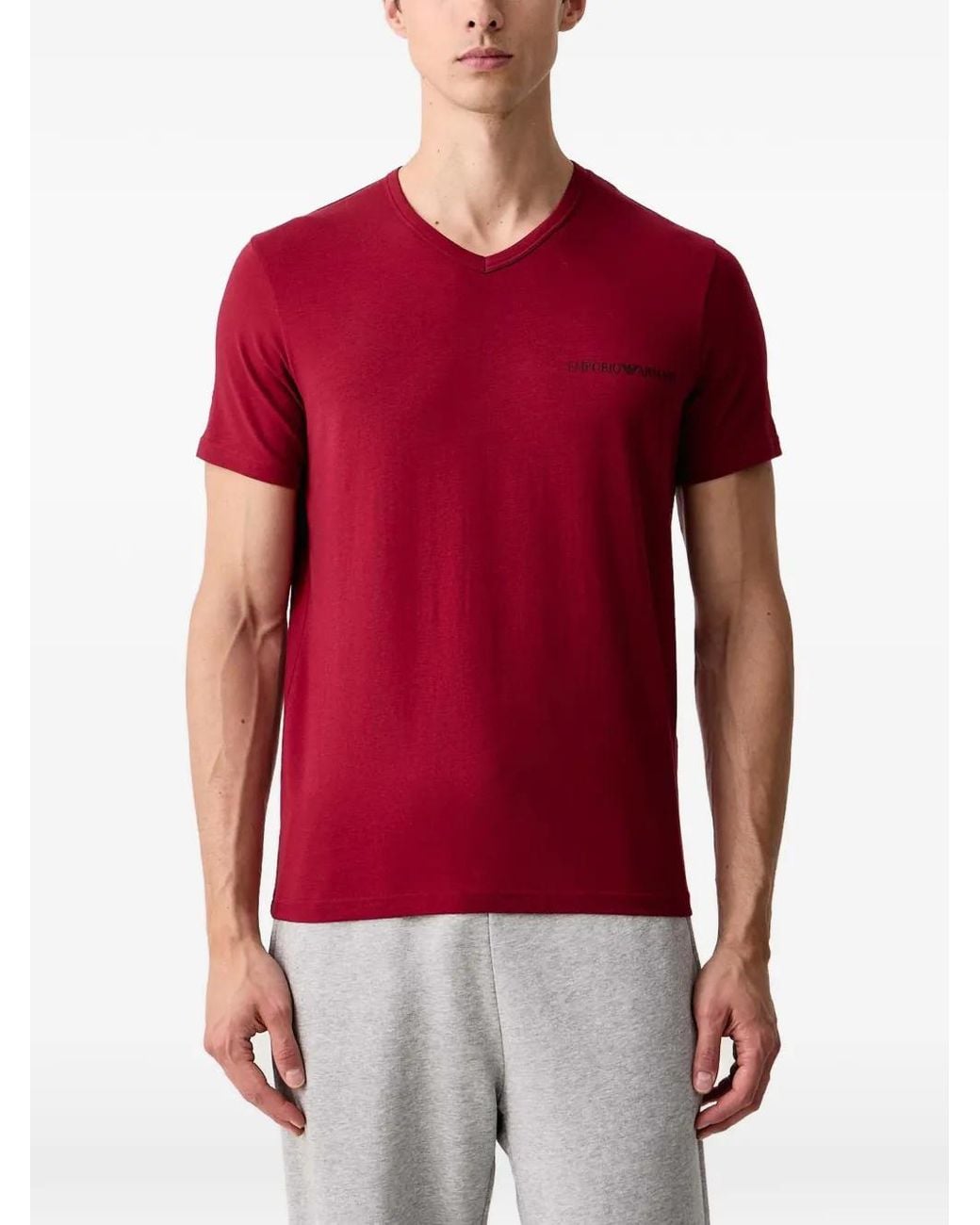 Emporio Armani Red Logo-Print V-Neck T-Shirt (Set Of Two) for men