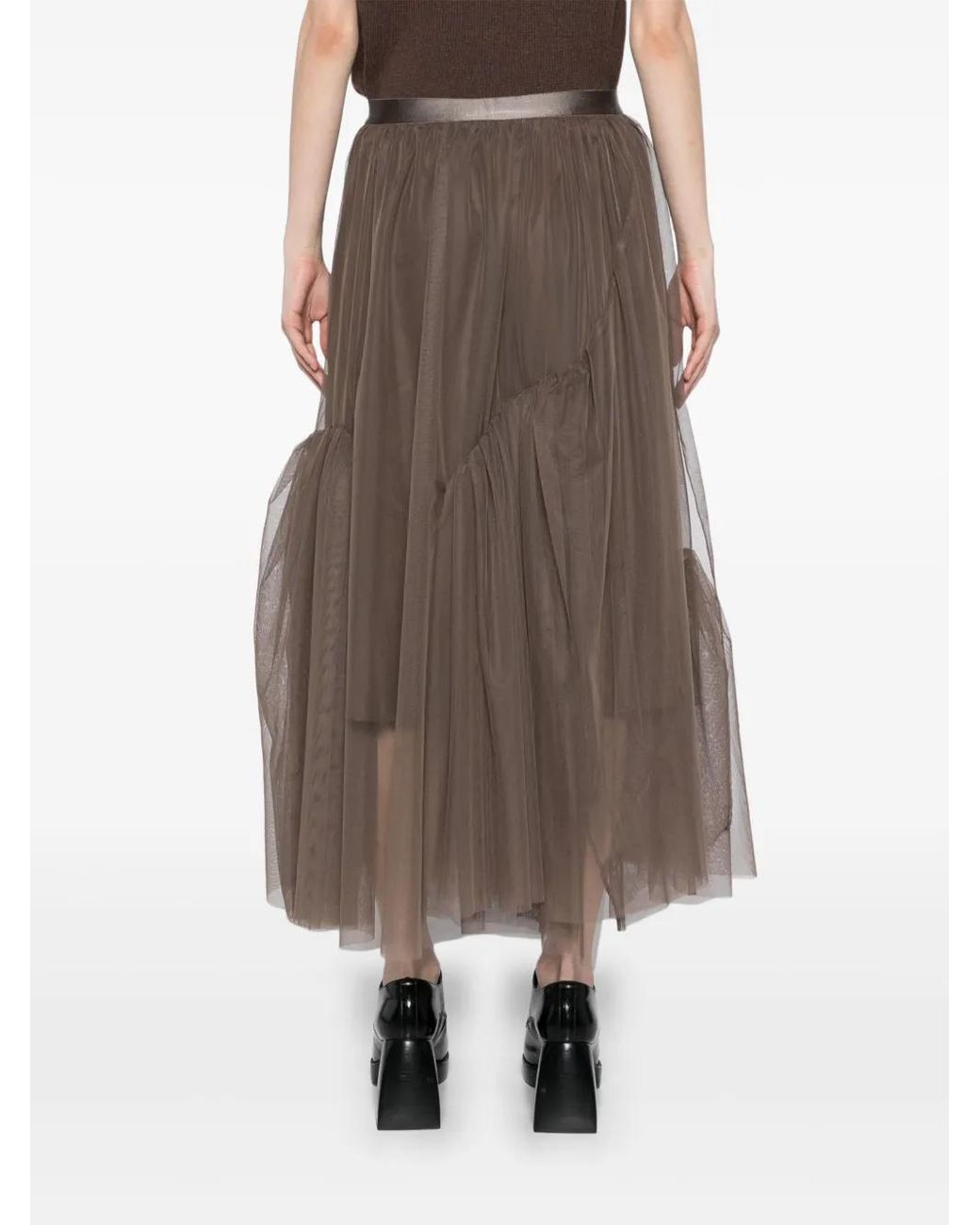 JNBY Brown A-Line Flounce Hem Waist Skirt