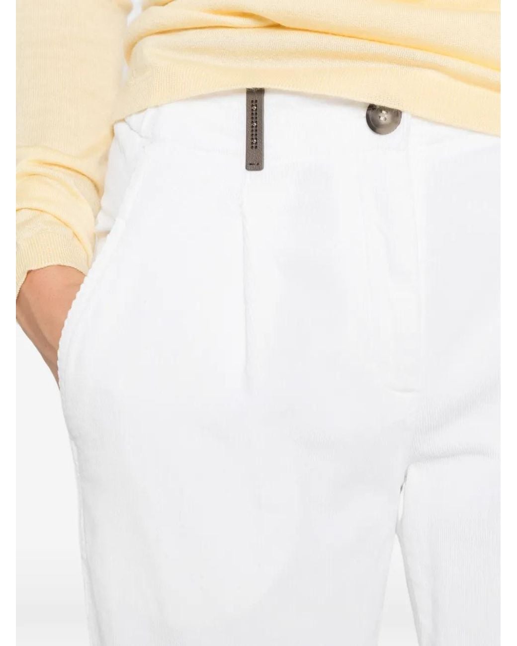 Peserico White Pleated Corduroy Trousers
