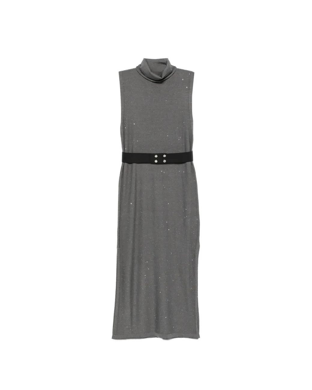 Patrizia Pepe Gray Belted Sequin-Embellished Dress