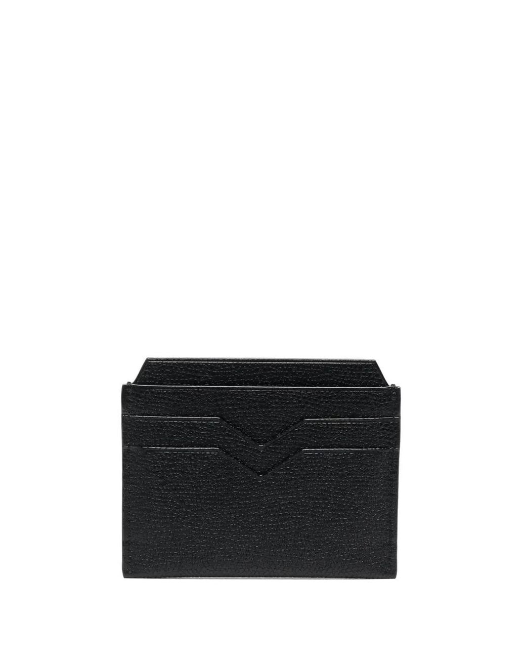 Valextra Black V-Shape Detail Leather Cardholder