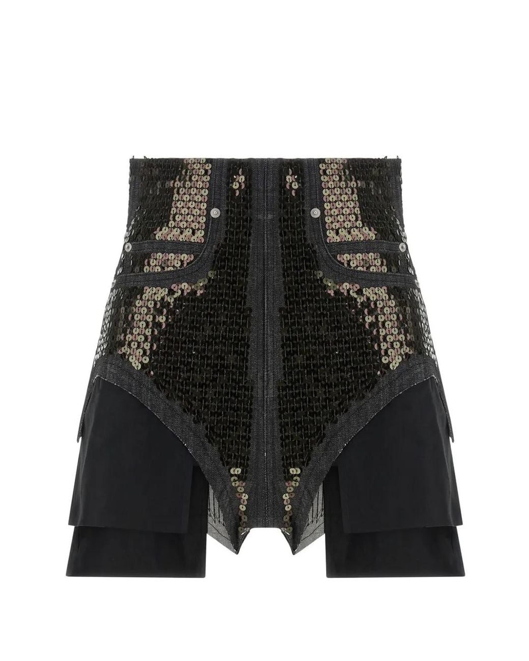 Rick Owens Black Sequin-Embellished Denim Shorts