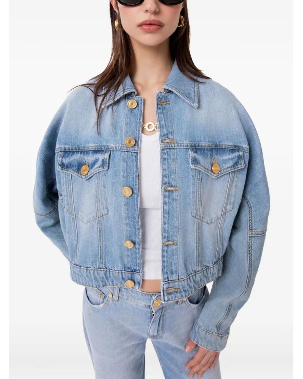 Gaelle Paris Cropped Button-Up Denim Jack in het Blue