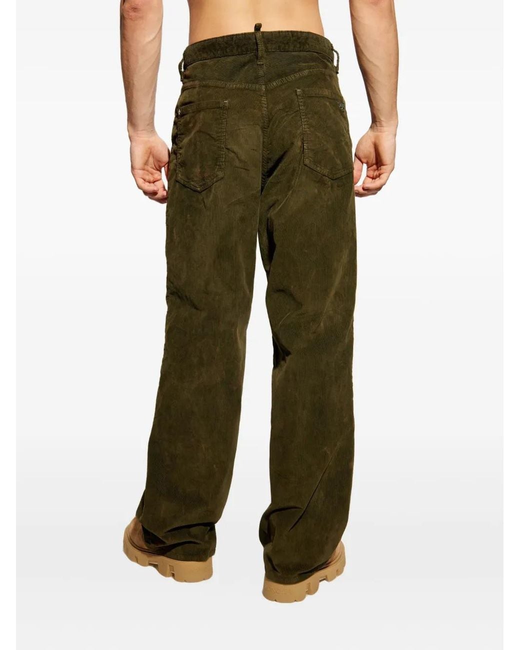 DSquared² Green Corduroy Straight-Leg Trousers for men