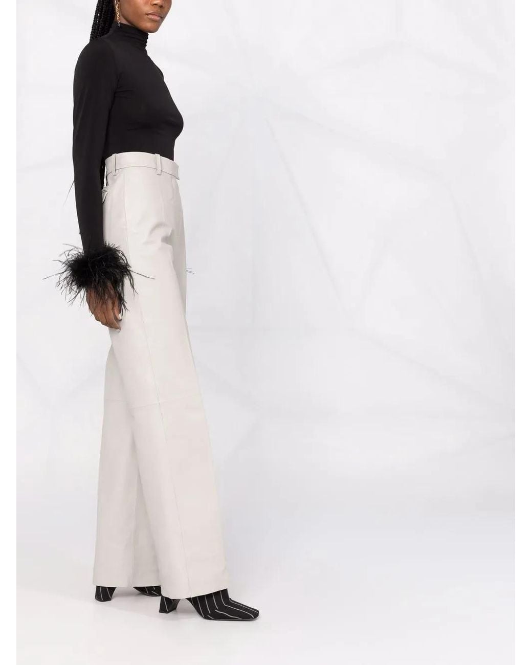 Atu Body Couture Black Feather-Cuff High-Neck Top
