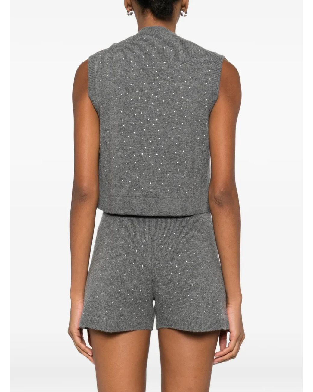 Maje Gray Rhinestone Knit Top