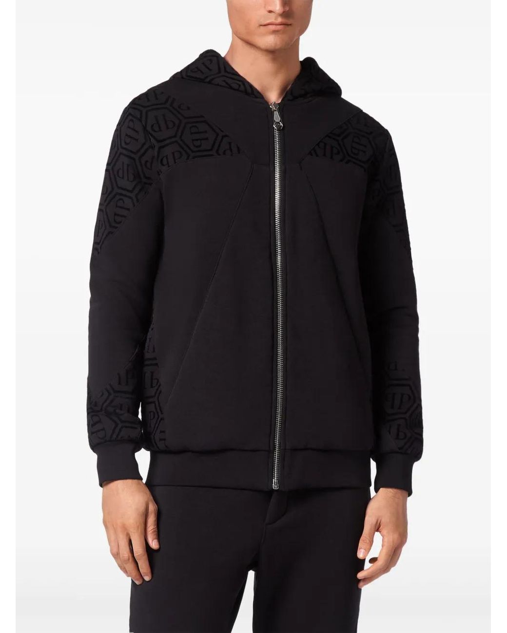 Philipp Plein Black Monogram-Jacquard Tracksuit Set for men