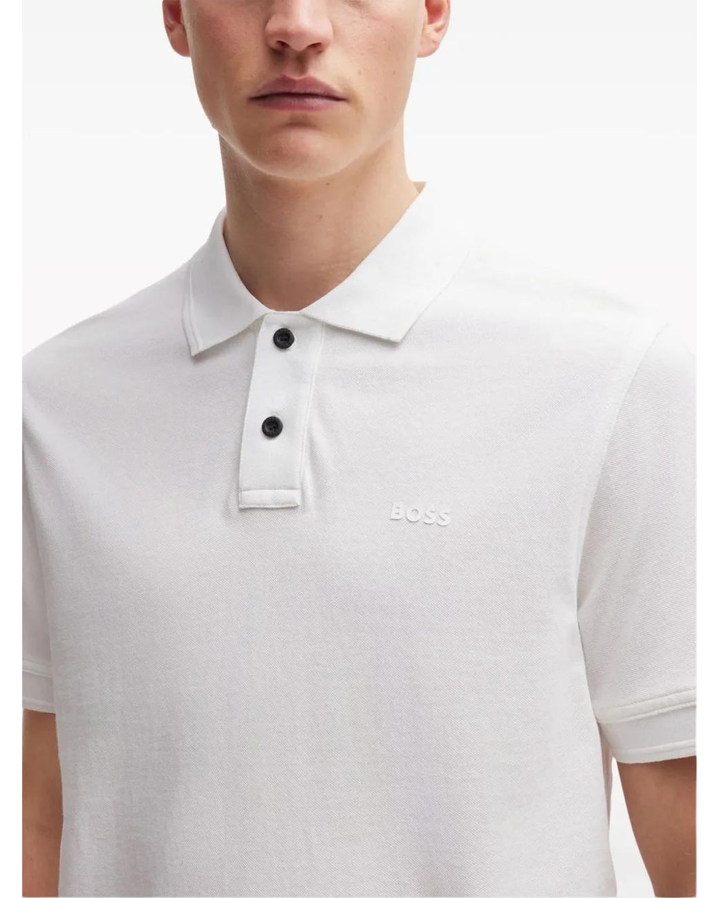 Boss White Logo-Print Cotton Polo Shirt for men