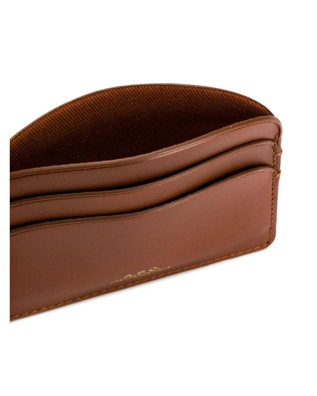 A.P.C. Brown Demi Lune Leather Card Holder With Logo