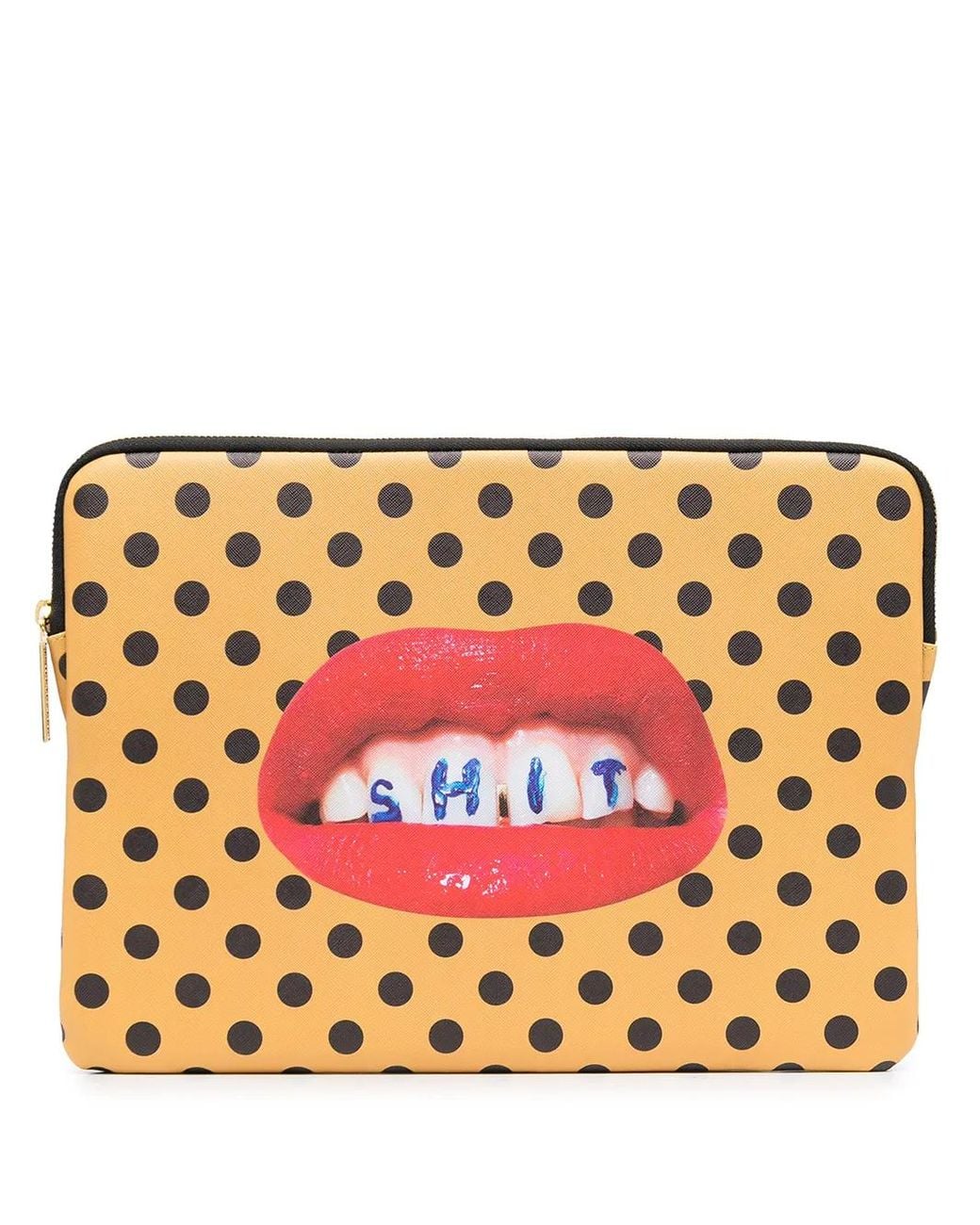 Seletti Orange Teeth Polka-Dot Print Laptop Case